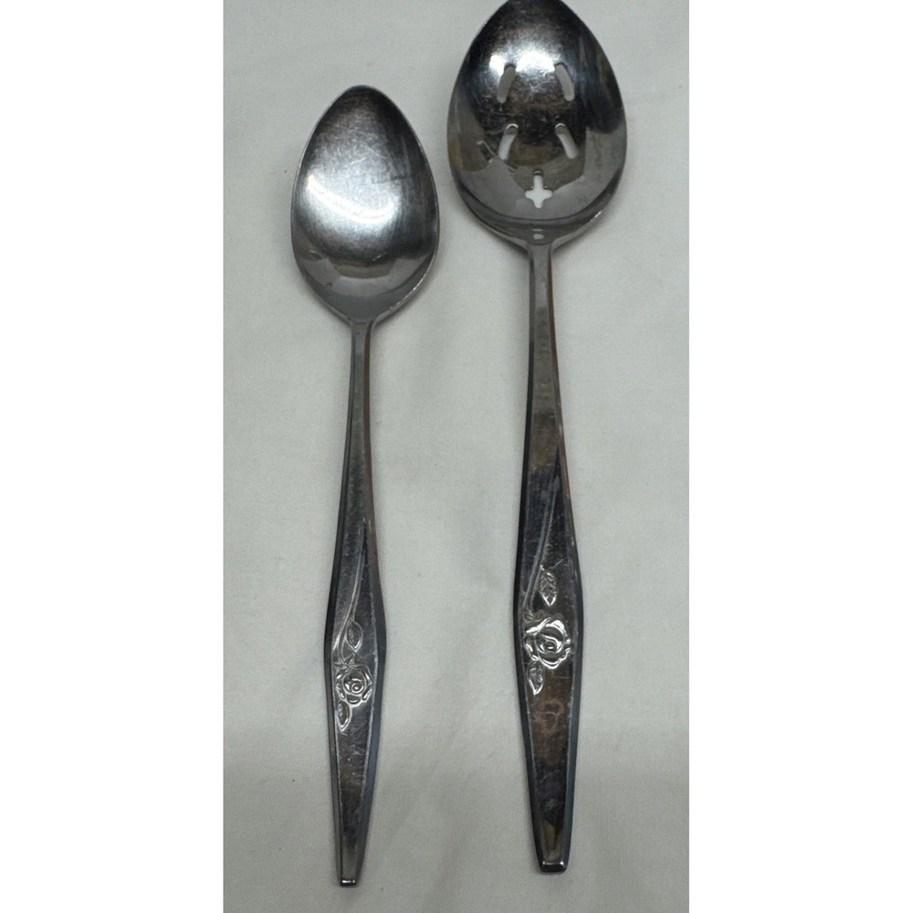 Creative Manor Spritely Rose Stainless Steel Japan Lot 2 Serving Spoons Slotted